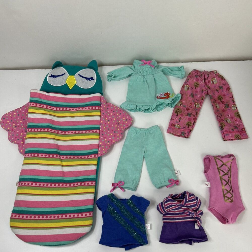 American Girl Wellie Wishers Lot Owl Sleeper Pajamas Set Fox Leotard Shirt